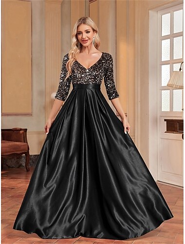 A-Linie Quinceanera-Kleider Elegant Kleid Formell Hochzeit Bodenlang Langarm V Ausschnitt Polyester mit Paillette 2025