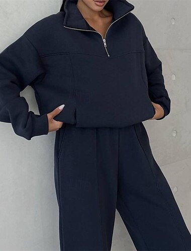  Damen Trainingsanzug Jogginghose Athleisure Herbst Langarm Winddicht Fitnessstudio Training Sport Sportbekleidung Sportkleidung Einfarbig Dunkelmarine Aprikose