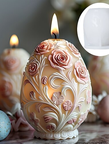  Moldes de resina para fundición, molde de silicona para vela de huevo, molde de vela de huevo con relieve de rosa, molde de resina de yeso para huevo de Pascua, huevo de rosa, regalo de Pascua