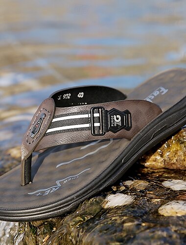  Zehentrenner-Sandalen aus Kunstleder für Herren mit kontrastierendem Gurtband, rutschfeste Flip-Flops für den Strandurlaub, zum Entspannen am Pool und für Sommerspaziergänge