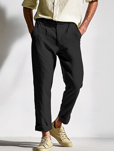  Herren Leinenhosen Hose Sommerhose Baggy-Hosen Gerader Schnitt Einfach Komfort Atmungsaktiv Knöchellang Lässig Täglich Ferien Urlaub Mode Schwarz Weiß