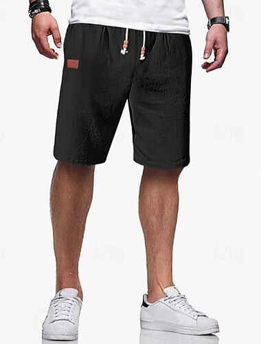  Herren Shorts Leinenshorts Sommershorts Strandshorts Kordelzug Elastischer Bund Einfach Komfort Atmungsaktiv Knielang Outdoor Täglich Strand Urlaub Klassicher Stil Schwarz Weiß