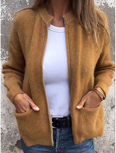  Mujer Chaqueta casual Cómodo Transpirable Cremallera Bolsillo Casual Plano Vacaciones Calle Casual Ropa Cotidiana Cremallera Regular Escote Chino Ajuste regular Manga Larga Ropa de calle Negro Rojo