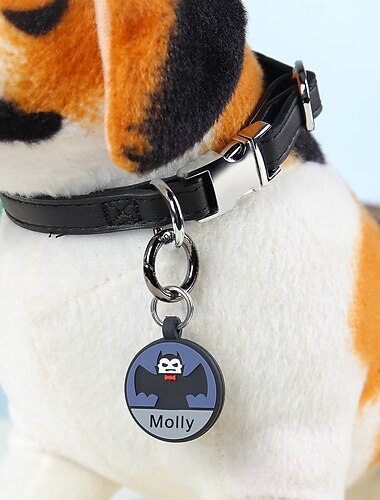  Etichetă de câine personalizată de Halloween, etichetă de identificare pentru animale de companie cu nume personalizat, design gravat cu pălărie de dovleac și liliac, cadou unic pentru câini și
