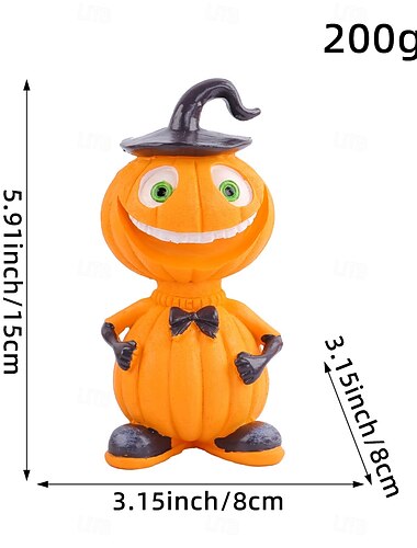  Halloween-dekorasjon med stående gresskarfigur, gresskarhodedukke i harpiks, dekor til skummel hagefeststemning