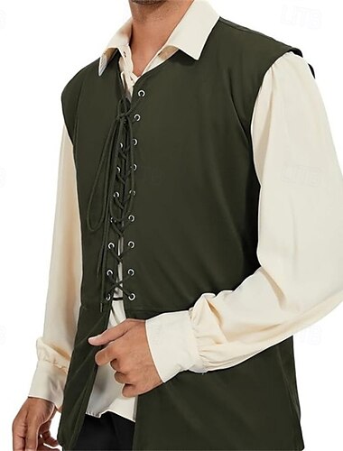  Herren Weste Gilet Outdoor Täglich Vintage Frühling Herbst Schnürung Polyester Bequem Einfach V Ausschnitt Normale Passform Dunkelbraun Schwarz Rote Leicht Braun Weste