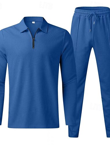  Herren Trainingsanzug Jogginghose 2 teilig Athleisure Herbst Langarm Winddicht Fitnessstudio Laufen Athlässigkeit Sportbekleidung Sportkleidung Einfarbig Schwarz Weiß Blau