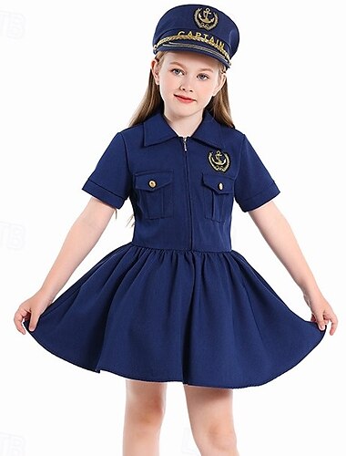  Capitaine Marin de la Marine Journée STEM Jeu de rôle sur la carrière Robe Costume Uniforme Cosplay Fille Enfant Performance Déguisement éducatif Déguisement pour un événement scolaire Halloween