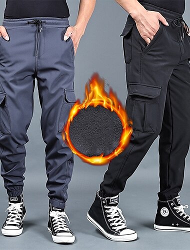  Herren Cargohosen Wanderhosen Fleecehosen Winter Außen Normale Passform Wasserdicht Winddicht Schnelltrocknend Leicht Hosen Tasche Elastischer Bund Dunkelgrau Schwarz Camping / Wandern Golfspiel
