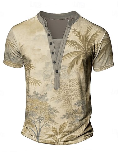  Homme Palmier T-shirt Chemise Henley Style décontracté Manche Courte Designer Basique Classique Extérieur Occasionnel Quotidien Été Marron foncé Gris Kaki Henley T-shirt Henley