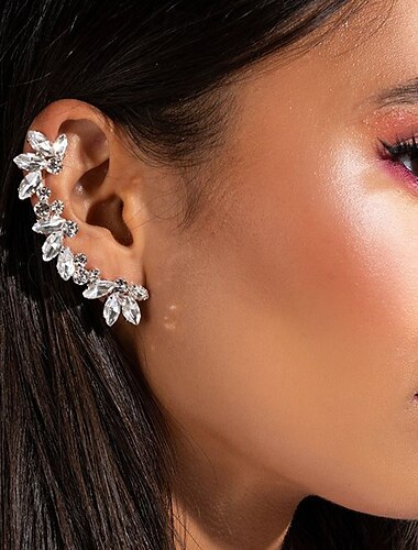  Mujer Puños del oído Geométrico Forma de Hoja Precioso Moda Personalizado Artístico Diamante Sintético Aretes Joyas Plata Para Boda Fiesta Diario Bar 1 PC