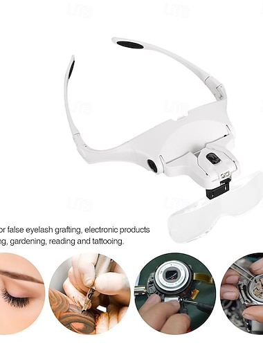  Equipamento de iluminação ajustável com lâmpada de cabeça LED e lupa para extensões de cílios e maquiagem