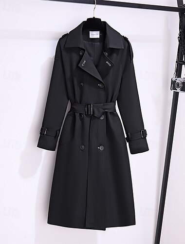  Damen Trenchcoat Bequem Knöpfe Tasche Mode Modern Einfach Ausgehen Wochenende Doppelreihig Lang Umlegekragen Normale Passform Langarm Oberbekleidung Schwarz Khaki Herbst Winter