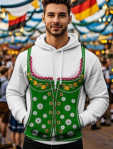  Oktoberfestbier Kapuzensweatshirt Druck Fronttasche Grafik Für Herren Erwachsene Karneval Oktoberfestbier 3D-Druck Urlaub Party