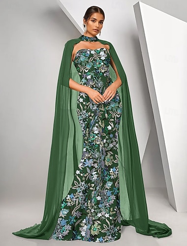  Meerjungfrauenschnitt Abendkleid Elegant Kleid Formell Hochzeit Bodenlang Ärmellos Trägerlos Chiffon mit Perlenstickerei 2025