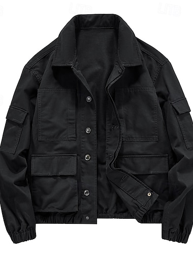  Hombre Chaqueta ligera Chaqueta de camionero Chaqueta de tarea Formal Hogar Portátil Bolsillo Primavera Otoño Invierno Color sólido Activo Vintage Cuello Vuelto Regular Negro Verde Trébol Caqui