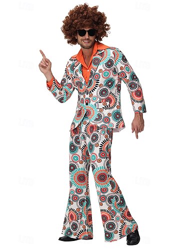  Retro Vintage 1960er Hippie Cosplay Perücken Hose Hemd Hippie Druck Herren Halloween Karneval Maskerade Musikfestival Pride Parade Pride-Monat Erwachsene Mantel Hemd Hose Ganzjahres