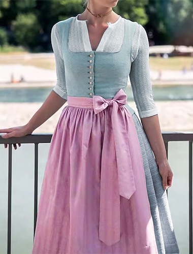  Vrouwen Carnaval Oktoberfest Dirndl Bier Kostuum Jurk met Schort Beierse Wiesn Traditionele Stijl voor Oktoberfest