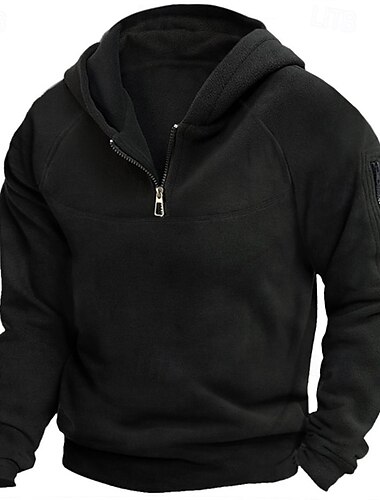  Herr Huvtröja Huvtröja med dragkedja i Quarter Svart Huva Slät Ficka Sport & Utomhus Dagligen Helgdag Polyester Streetwear Grundläggande Ledigt Vår & Höst Kläder Pull Tröjor