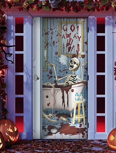  Halloweenské kryty dveří vlkodlak kostra dveřní gobelín dveřní závěs dekorace pozadí dveřní banner pro přední dveře farmářský sváteční večírek vnitřní venkovní dekorace potřeby
