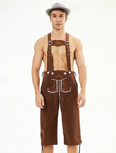  Carnaval Oktoberfest Costume Lederhosen Chapeau alpin Bavarois Allemand Alpin Prairies Homme Soirée Fête de la Bière Tissu de style traditionnel