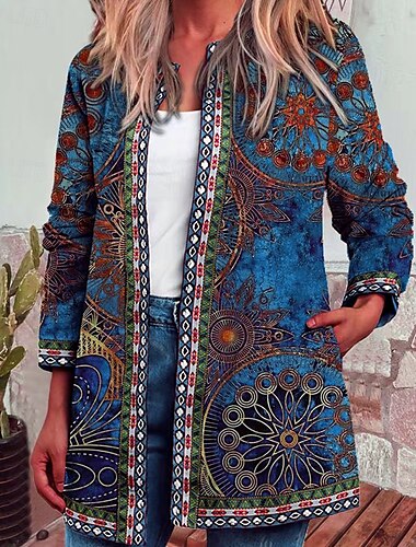  Damen Freizeitjacke Warm Bequem Tasche Mode Modern Blumen Straße Ausgehen Regulär Kragenlos Normale Passform Langarm Oberbekleidung Schwarz Rosa Purpur Herbst Winter