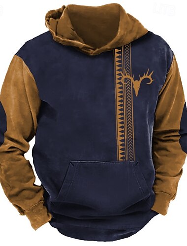  Herren Hirsch Kapuzenpullover Langarm Sweatshirts Oktoberfest Vintage Retro Festival Herbst-Winter Kollektion Blau Braun Khaki Kleidung Designer Grafikdruck S M L Größen erhältlich