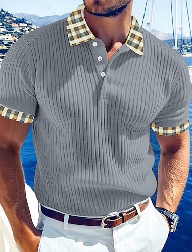  Ανδρικά Μπλουζάκια Golf Polos Διακοπές Δουλειά Πέτο Ριμπ γιακά πόλο Κοντομάνικο Βασικό Μοντέρνα Συνδυασμός Χρωμάτων Κουμπιά Πλεκτό Καλοκαίρι Ανοιξη καλοκαίρι Κανονικό Λευκό Βαθυγάλαζο Θαλασσί Γκρίζο