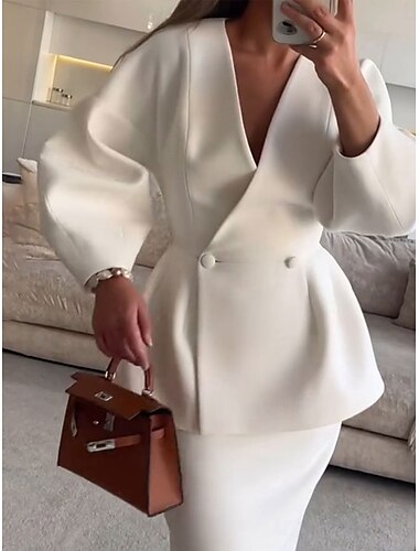  Ensembles de Robes Robe de Mère de Mariée  Formel robe demoiselle d honneur Élégant Col en V Longueur au sol Polyester manche longue avec Boutons 2025