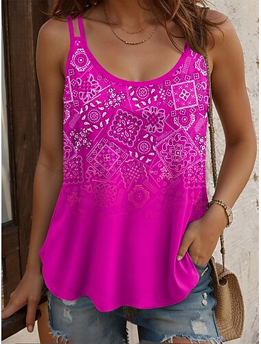  Damen Camisole-Tanktop Ombre Grafik Geometrisch Vintage Stilvoll Ärmellos Rundausschnitt Normale Oberteile Täglich Ferien Druck Rote Blau Purpur Grün Sommer Frühling