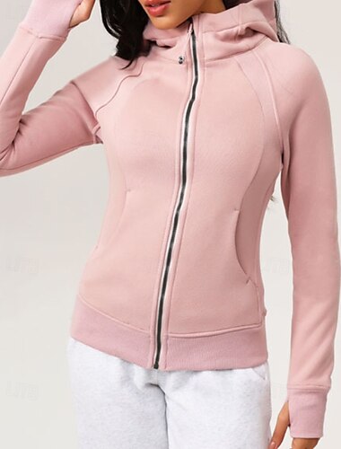  Damen Laufjacke Winddicht Warm Fingermäntel Langarm Sport Einfarbig Jacke Für Pilates Laufen Fitness Sportkleidung