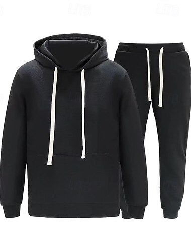  Herren Kapuzensweatshirt Trainingsanzug Jogginganzug Schwarz Weiß Kamel Orange Hellgrau Mit Kapuze Einfach 2 teilig Sport & Outdoor Täglich Ferien Polyester Streetwear Basic Lässig Frühling Herbst