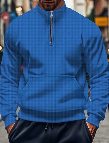  Pánské Mikina na zip Polo mikina Černá Bílá Vodní modrá Khaki Šedá Poloviční zip Bez vzoru Zapni Kapsy Čtvrtletní zip Sporty a outdoor Ležérní Denní Šik ven Chladný Sportovní oblečení Jaro & podzim