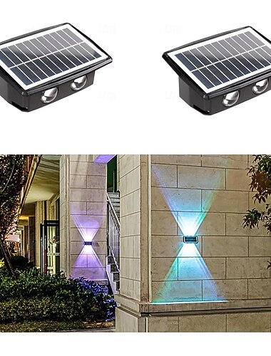  Solcelledrevne vegglamper utendørs opp- og nedlys 4 lampeperler (opp 4/ned 4) vanntett utendørs LED-veggvaskerbelysning for trapper, vegg, gjerde, hage, terrasse, hagegang, verandadekorasjoner