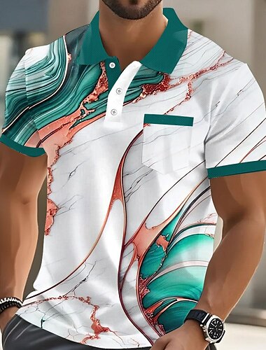  Herren Grafik Polo Kurzarm Polo-Shirts Hemden mit Kragen Business-Casual Outdoor Athleisure Alltagskleidung Knöpfe Tasche 3D-Druck Sommer Rote Blau Grün
