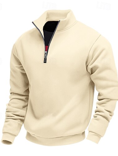  Herren Sweatshirt Viertelreißverschluss Sweatshirt Aprikose Schwarz Weiß Wein Rote Halber Reißverschluss Einfach Sport & Outdoor Täglich Ferien Polyester Streetwear Basic Lässig Sommer Frühling