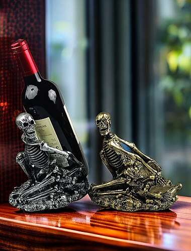  ハロウィンのスカルワインボトルホルダー、ユニークなスカルヘッドワインラック、不気味なホームデコレーション、ハロウィンパーティー、バー、キッチンディスプレイ用のクリエイティブなスケルトンボトルスタンド