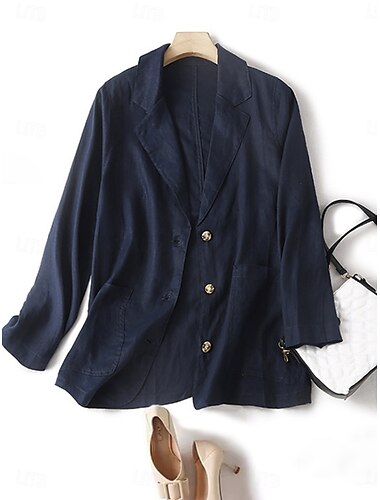  Damen Blazer Bequem Atmungsaktiv Tasche Knöpfe Lässig Einfach Büro Straße Lässig Alltagskleidung Einreihig Regulär Umlegekragen Lässiger Schnitt Langarm Oberbekleidung Marineblau Beige Sommer Herbst