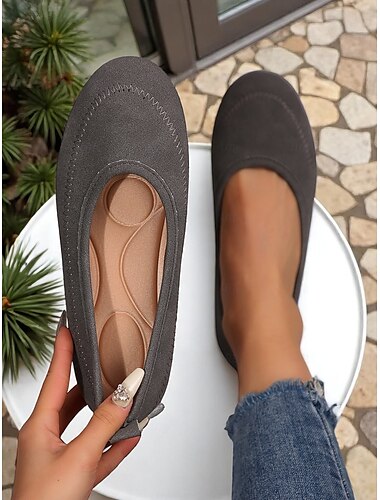  Ballerines pieds nus à bout large pour femme, marron – Chaussures confortables à enfiler sans dénivelé pour la marche et les voyages