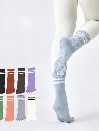  Mujer Calcetines de suelo Cinco dedos del pie antiolor Antifricción absorbente del sudor por Pilates Danza Aptitud física