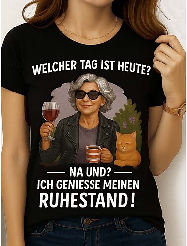  Damen T Shirt Grafik Buchstabe Vintage Stilvoll Klassisch Kurzarm Rundhalsausschnitt Rundhals Normale Oberteile Täglich Wochenende Druck Schwarz Rote Blau Sommer Frühling