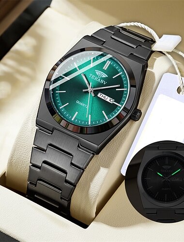  Un orologio da uomo alla moda con cinturino in lega in stile business originale, con resistenza all'acqua IPX7, cassa sportiva al quarzo con indicatore luminoso di data e giorno