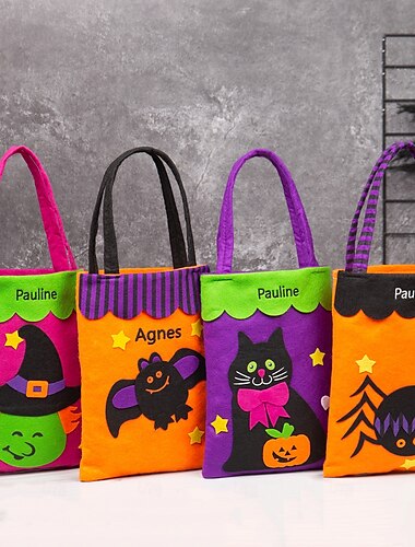  Borsa per dolcetti di Halloween personalizzata con nome per bambini, borsa porta caramelle personalizzata per dolcetto o scherzetto, accattivante borsa in tessuto non tessuto con grande capacità,