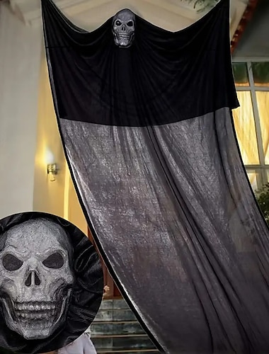  ハロウィンゴースト吊り下げデコレーション - 長さ137.8インチ、電源不要、屋内外のパーティーに最適