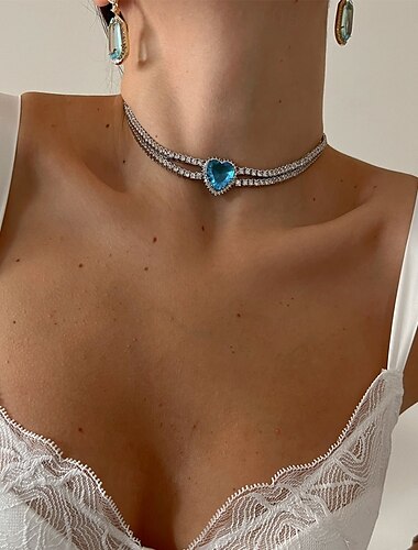  Choker-Halskette Strasssteine Damen Elegant Mode Künstlerisch Doppellagig Herz Hochzeit Herzform Modische Halsketten Für Hochzeit Party Geburtstag