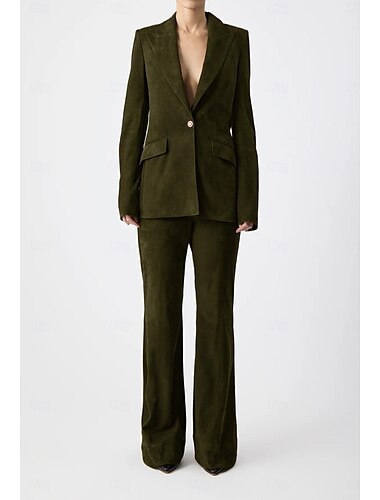  zweiteiliger Overall/Hosenanzug aus Wildlederimitat, Blazer-Set für die Mutter der Braut, elegant, Vintage, schlicht, V-Ausschnitt, steigendes Revers, Nähte, bodenlang, Stretch, lange Ärmel, 2025