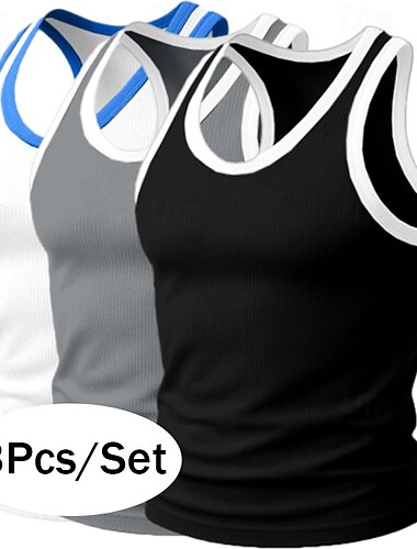 Herren Tank Top Unterhemd Ärmelloses Shirt Muskelshirt Ärmellos U-Ausschnitt Rundhalsausschnitt Sommer Farbblock Grubenstreifen Mode Designer Sportlich 3 Teile Mehrfachpackung Rein Outdoor Lässig   Herren Tank Top Unterhemd Ärmelloses Shirt Muskelshirt Ärmellos U-Ausschnitt Rundhalsausschnitt Sommer Farbblock Grubenstreifen Mode Designer Sportlich 3 Teile Mehrfachpackung Rein Outdoor Lässig