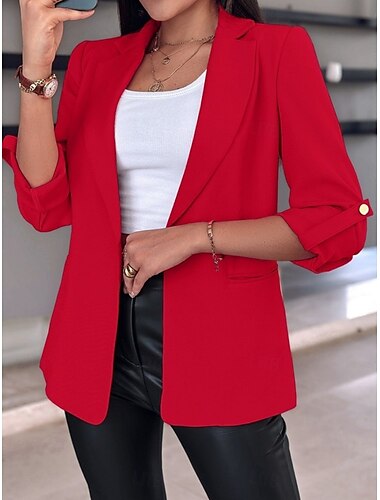  Damen Blazer Atmungsaktiv Bequem Tasche Lässig Einfach Büro Straße Lässig Alltagskleidung Offene Vorderseite Regulär Umlegekragen Normale Passform Langarm Oberbekleidung Schwarz Weiß Rosa Sommer