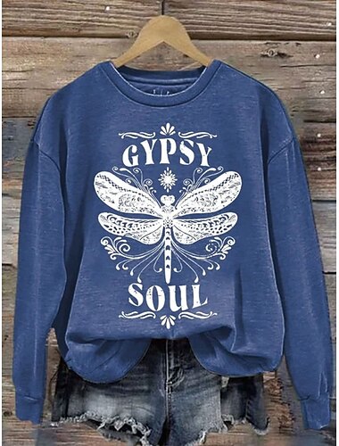  Damen Sweatshirts Grafik Buchstabe Lässig Langarm Rundhalsausschnitt Normale Oberteile Straße Alltagskleidung Druck Schwarz Blau Orange Grün Herbst Winter