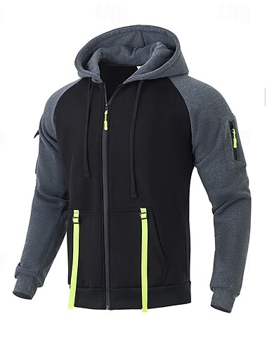 Herren Reißverschluss Kapuzensweatshirt Kapuzensweatshirt Fleece Kapuzensweatshirt Schwarz Blau Khaki Dunkelgray Mit Kapuze Farbblock Reißverschluss Farbblock Fronttasche Sport & Outdoor Lässig